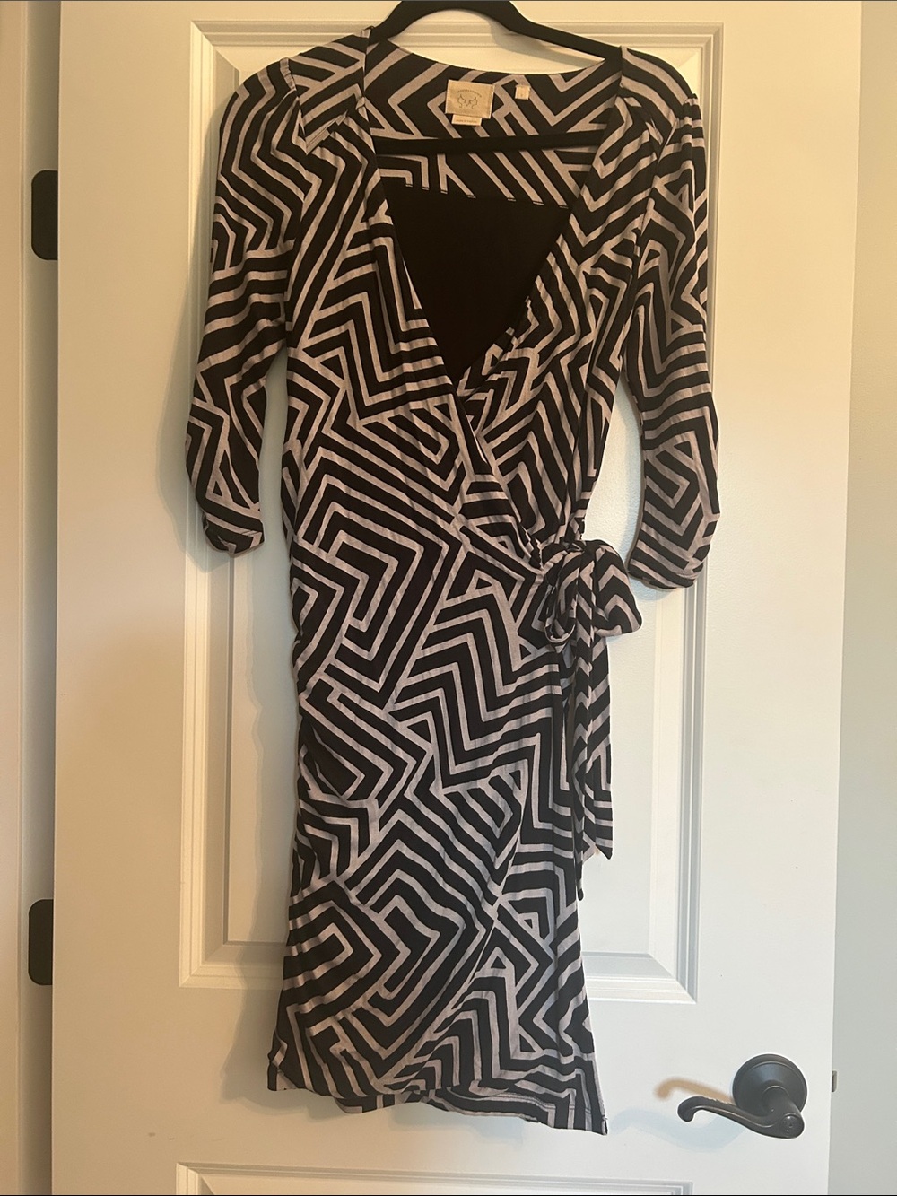 Vanessa Virginia Black and White Geometric Wrap Dress
